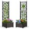 Black Elevated Garden Planter Box with Trellis and Drainage System